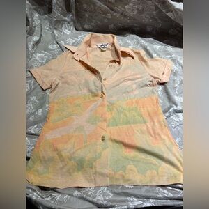 Vintage Langtry button up shirt medium landscape scene with bird medium 70’s